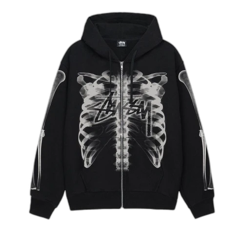 Stussy Rib Cage Zip Hoodie Black/White