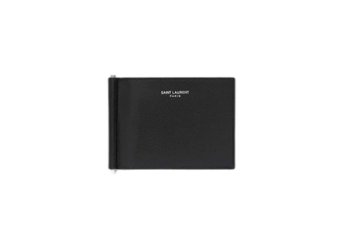 Saint Laurent Paris Bill Clip Wallet in Grain de Poudre Embossed Leather Black
