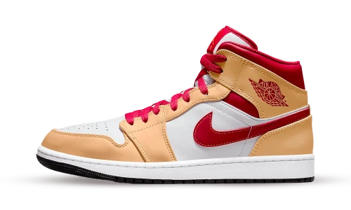 Jordan 1 Mid Light Curry Cardinal
