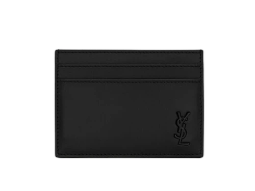 Saint Laurent Tiny Cassandre (5 Card Slot) Card Case Black Logo Matte Black