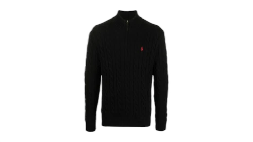 Polo Ralph Lauren Long-Sleeve Cotton Cable Knit 1/2 Zip Sweater Black