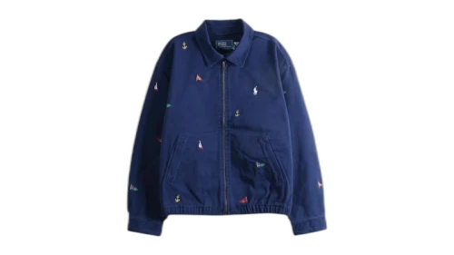 Polo Ralph Lauren Long-Sleeve Big Fit Piece-Dyed Twill Nautical Embroidered Windbreaker Navy