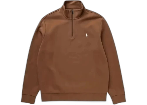 Polo Ralph Lauren Long Sleeve Double Knit Tech 1/4 Zip Pullover Sweatshirt Luggage Brown