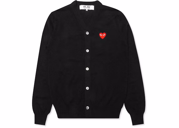 Comme des Garcons Play Red Heart Knit Cardigan Sweater Black