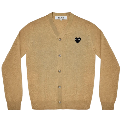 Comme des Garcons Play Black Heart Knit Cardigan Sweater Tan