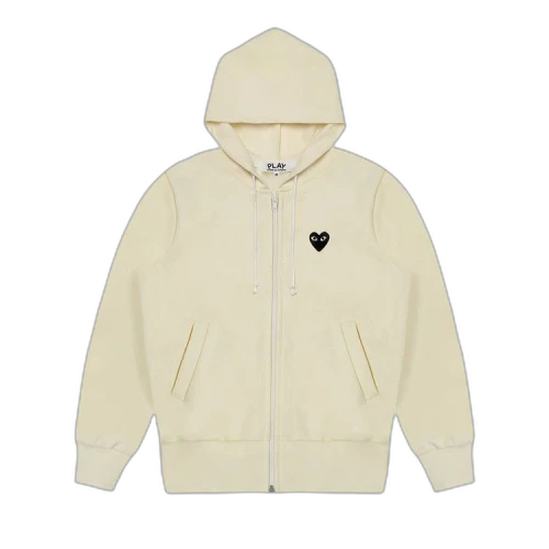 Comme des Garcons Play Big Black Heart Zip Up Hoodie Ivory