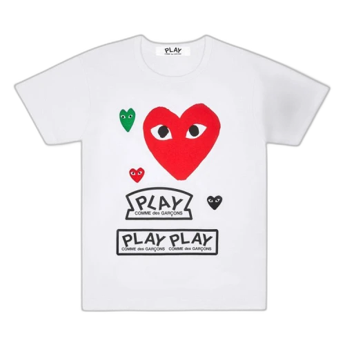 Comme des Garcons PLAY Play Multi Logo Red Heart T-shirt White