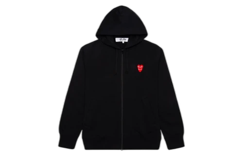 Comme des Garcons PLAY Play Red Stacked Heart Zip Up Hoodie Black