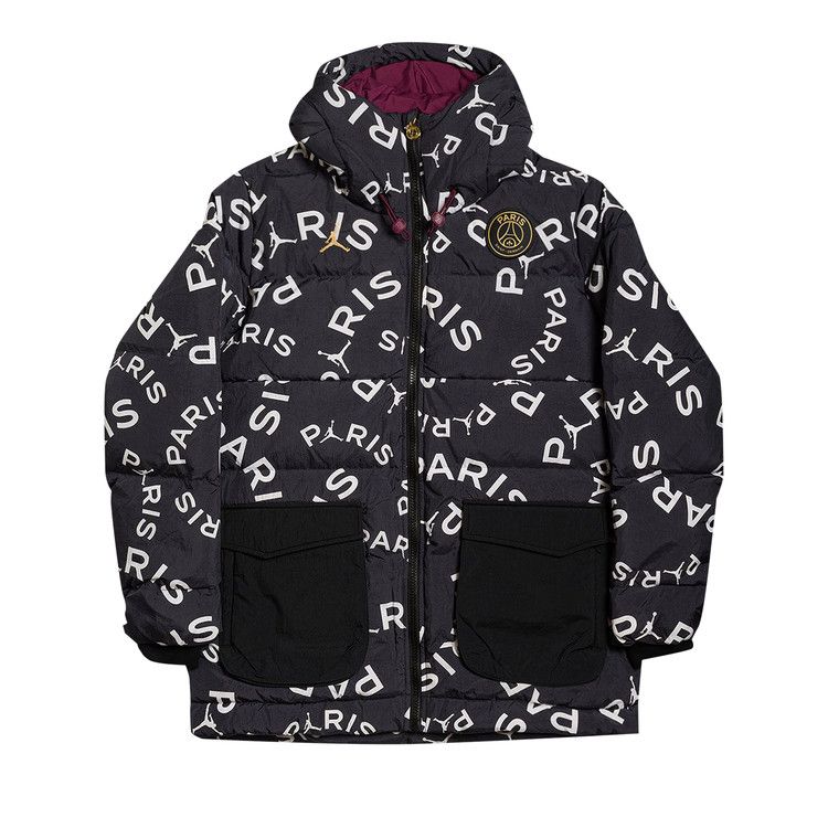 Jordan x PSG Paris Saint Germain Down AOP Parka Jacket Black/Bordeaux/White/Metallic Gold