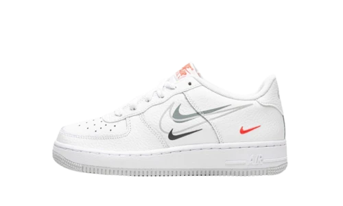 Nike Air Force 1 Low Multi-Swoosh White Particle Grey Photon Dust Bright Crimson (GS)
