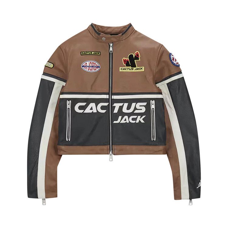 Jordan x Travis Scott Cactus Jack Women's Leather Jacket Archaeo Brown