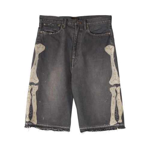Kapital Black Denim 5 Pocket Shorts (Bone) 'Pro'