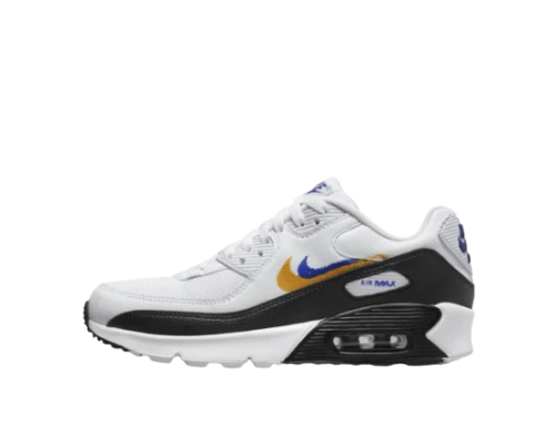Nike Air Max 90 Double Swoosh White Black Gold Royal (GS)