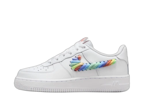 Nike Air Force 1 Low White Rainbow Lace Swoosh (GS)