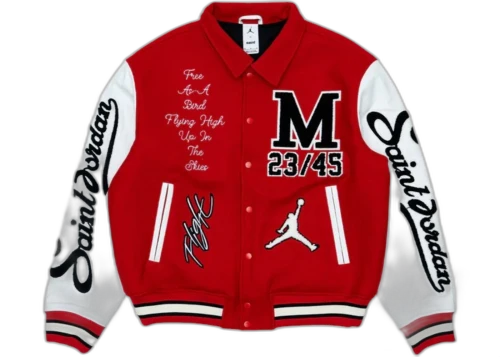 Jordan x Saint Mxxxxxx Varsity Jacket University Red White