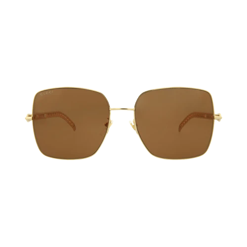 Gucci Square-Metal Frame Sunglasses Gold Gold Brown (GG0724S-30008881-002)