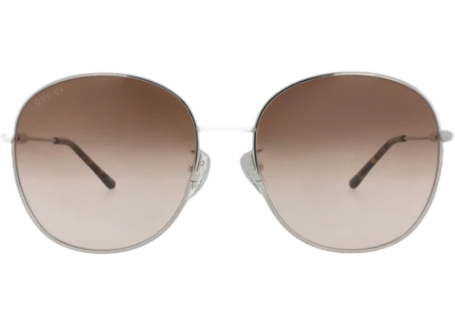 Gucci Round-Frame Metal Sunglasses Silver Silver Brown (GG1416SK-30014426-002)
