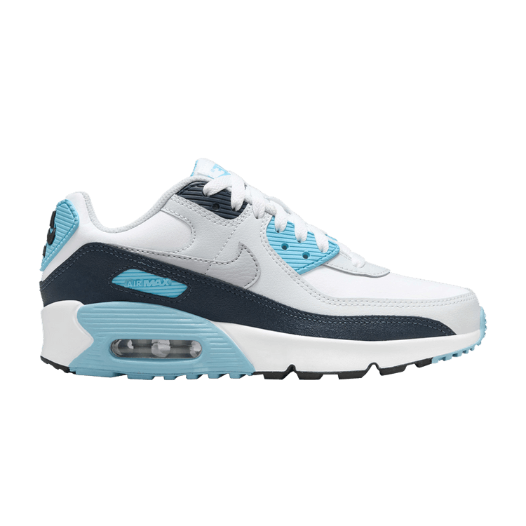 Nike Air Max 90 White Baltic Blue Armory Navy Wolf Grey (GS)