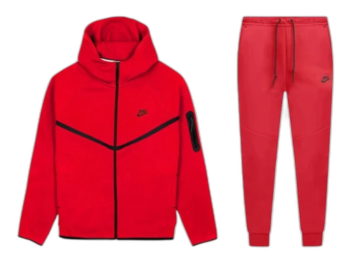 Nike Tech Fleece Windrunner Full Zip Hoodie & Jogger Set Gym Red/Black