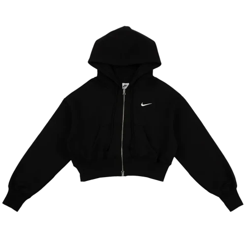 Nike NSW Phoenix Fleece Full-Zip Cropped Hoodie 'Black/Sail'