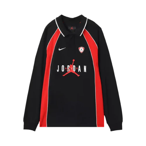 Air Jordan Flight Long-Sleeve Polo Jersey 'Black/University Red'