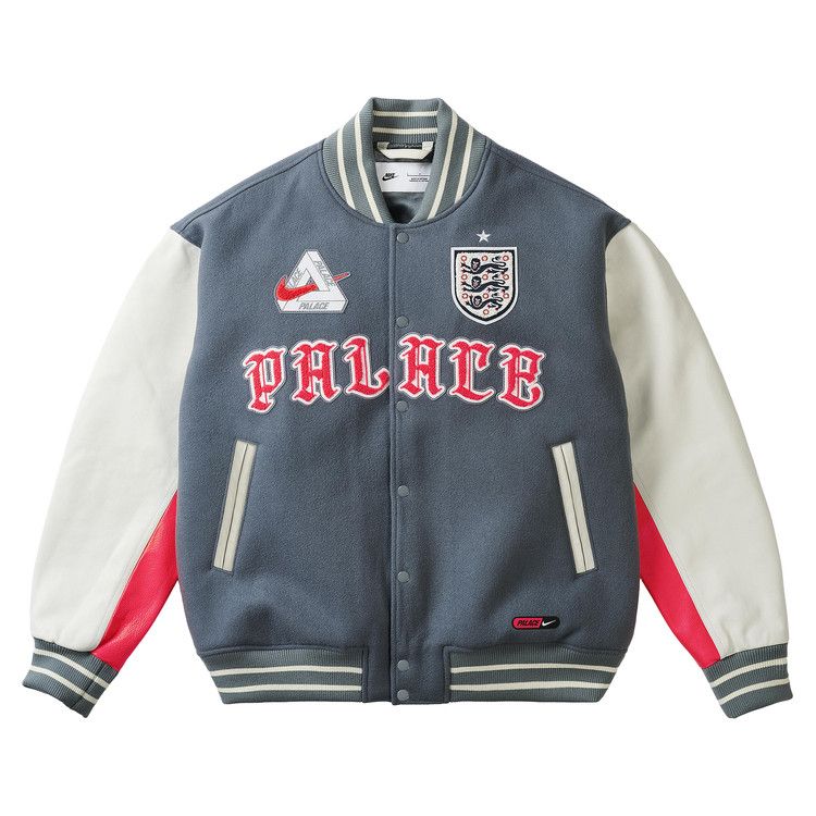 Nike x England x Palace Cryoshot Varsity Jacket 'Cool Grey White Bright Crimson'