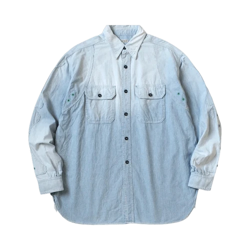 Kapital Chambray 2tones Bone Patch Ventilator Workshirt 'Sax'