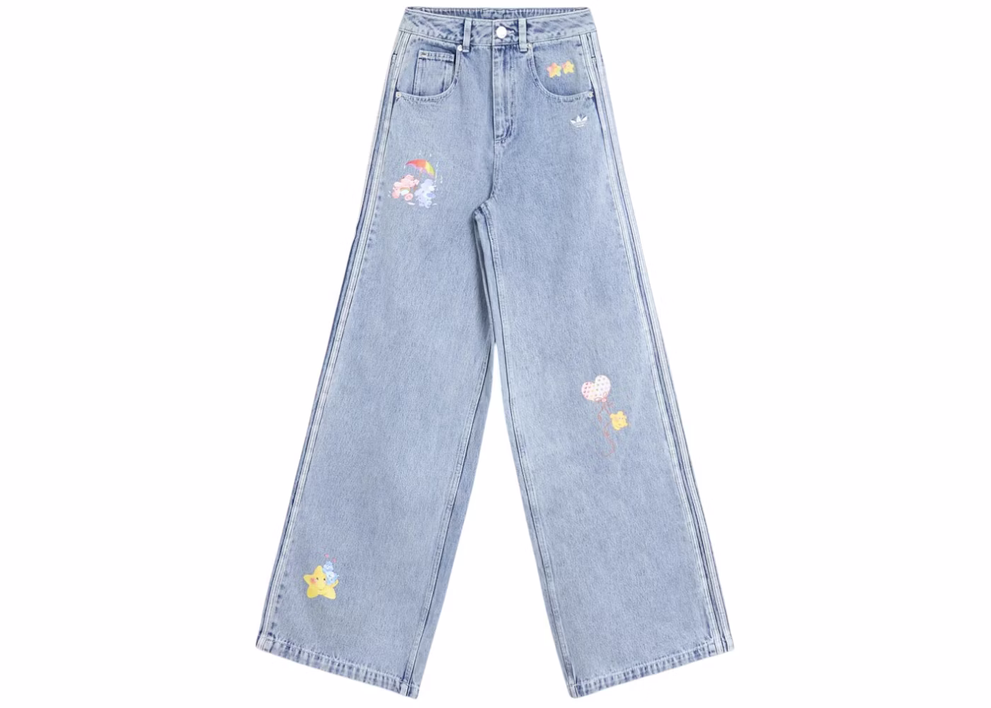 adidas x Care Bears Women's High Rise Wide Leg Denim Jeans Blue