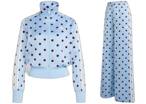 adidas Women's Satin Polka Dots TT Jacket/Pant Set Clear Sky
