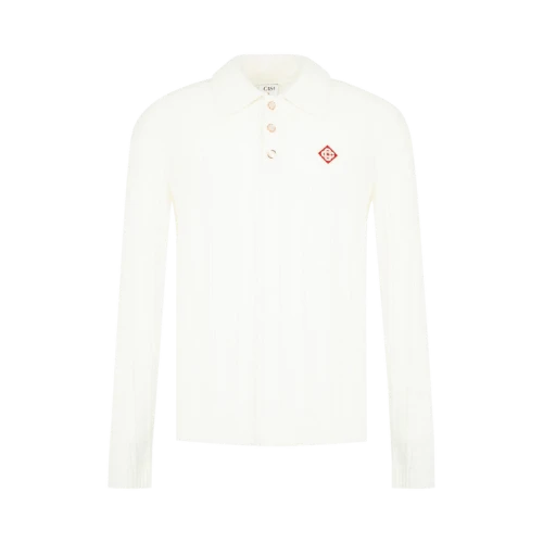 Casablanca Cotton Nylon Boucle Long Sleeve Polo 'White'