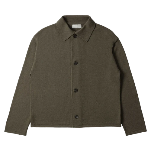 Margaret Howell Collared Cardigan Japanese Spun Merino 'Khaki'