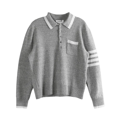 Thom Browne 4 Bar Stripe Relaxed Fit Long-Sleeve Polo T-Shirt 'Light Grey'