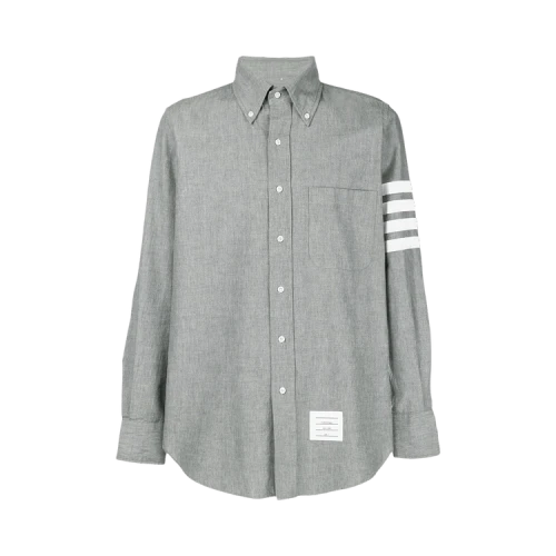 Thom Browne Straight Fit Shirt with 4 Bar In Chambray 'Medium Grey'