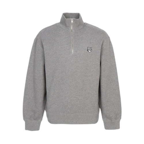 Maison Kitsune Fox Head Half Zip Up Sweatshirt Gray