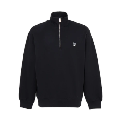 Maison Kitsune Fox Head Half Zip Up Sweatshirt Black