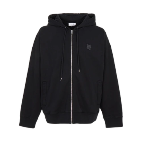 Maison Kitsune Fox Head Zip Up Sweatshirt Black