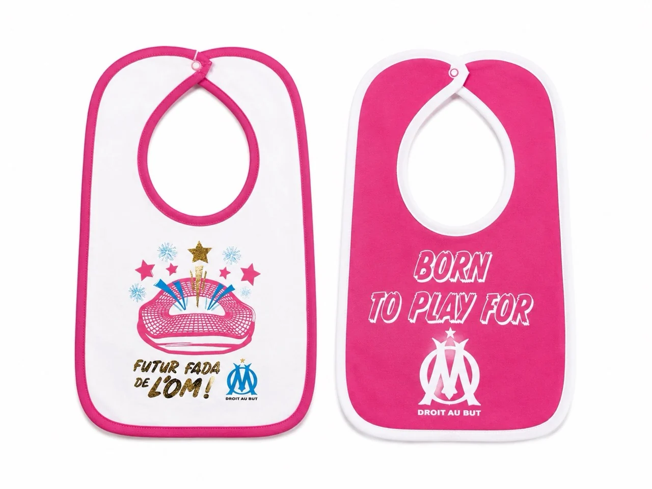 OM Lot de 2 Bavoirs Olympique de Marseille Bébé Fille Rose