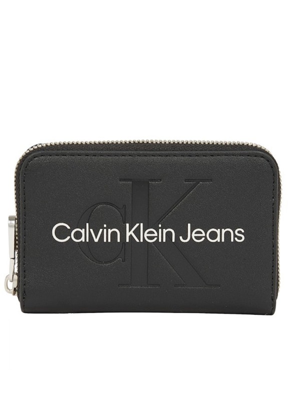 Calvin Klein monedero minimal monogram med zip around mono negro